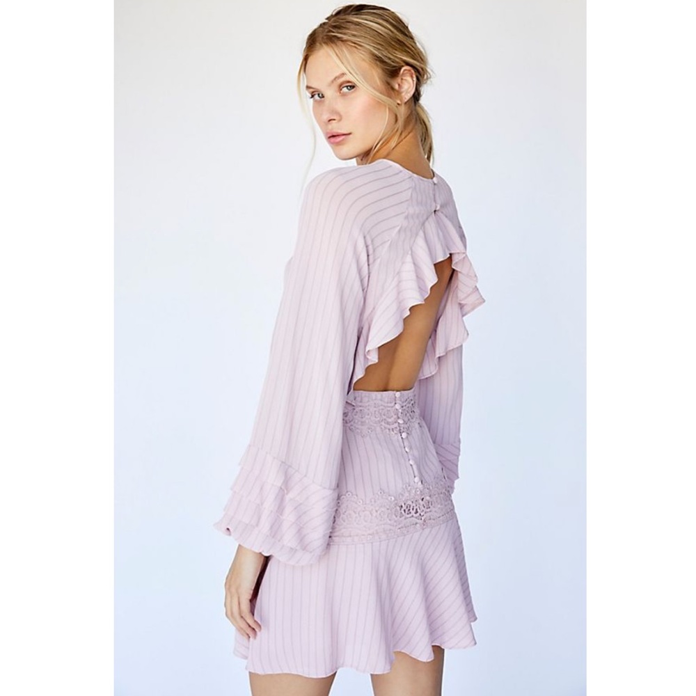 Free People Sweet Ruffle Pinstripe Lace Mini Dress - Picture 1 of 8